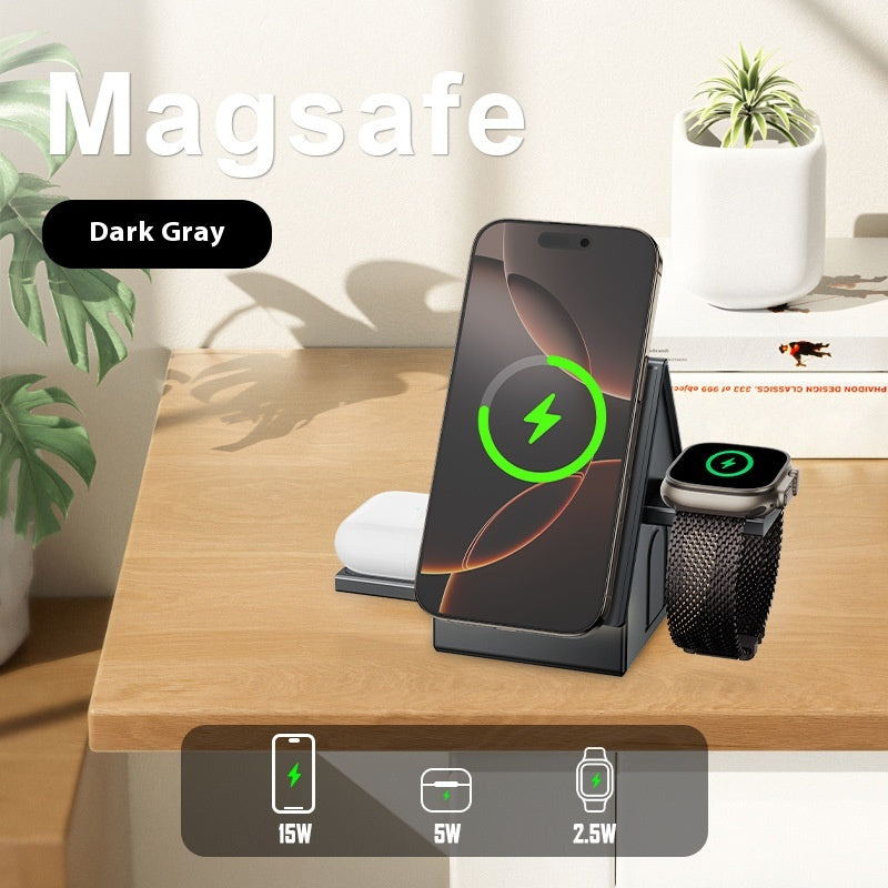 Three-in-one wireless charger base magnetic stand for mobile phone, watch
