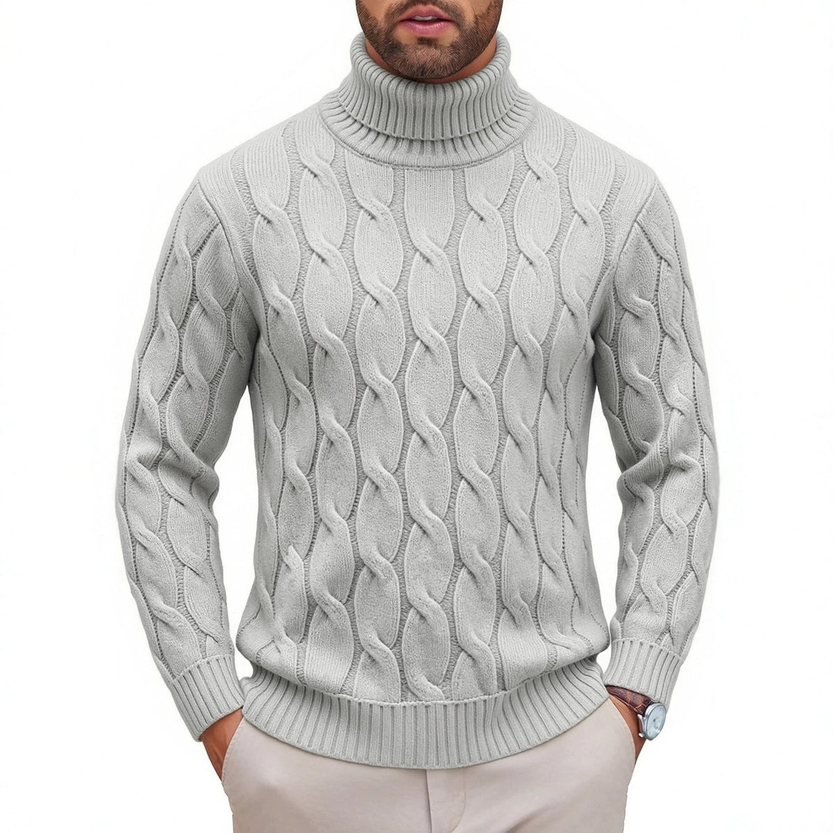 Chandail en col roulé à la mode homme avec design floral enroulé