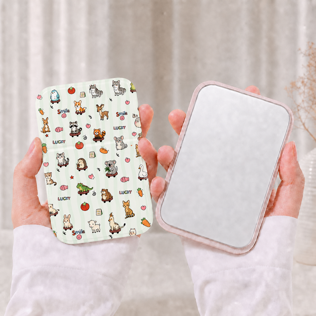 Mignon dessin animé animal imprimé pliant miroir compact