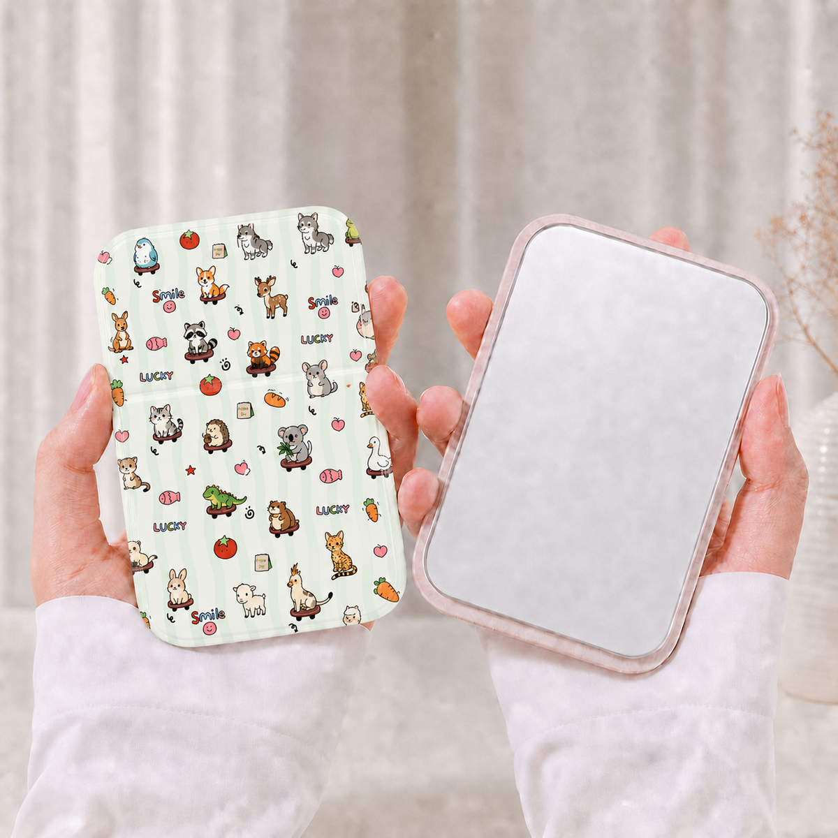Mignon dessin animé animal imprimé pliant miroir compact