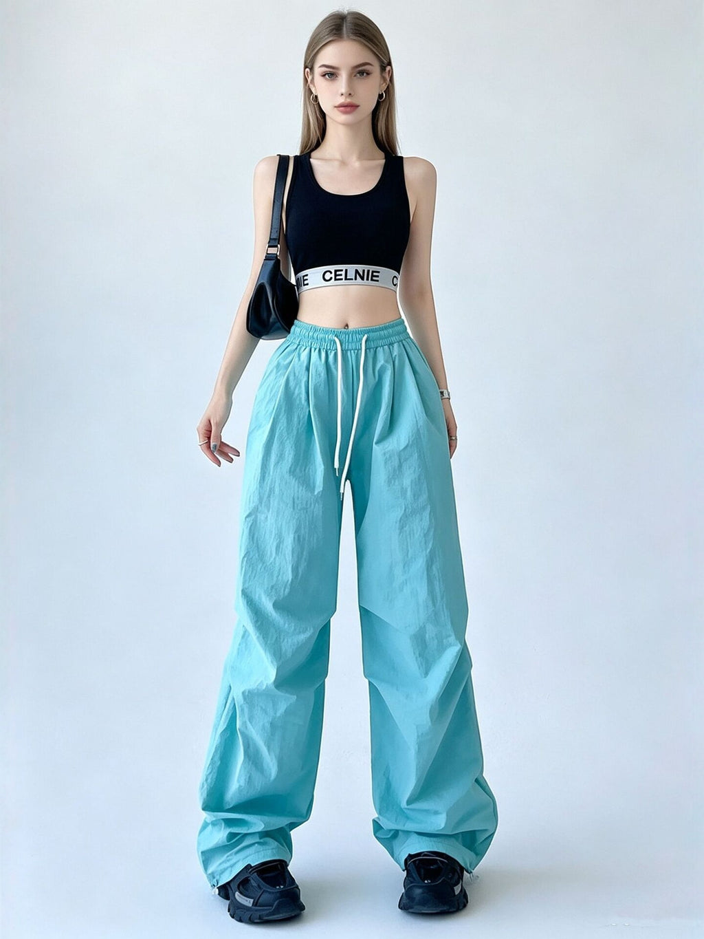 Pantalon de Paratrooper Wide-Leg à séchage rapide pour les femmes avec une taille élastique et un cordon de chargement
