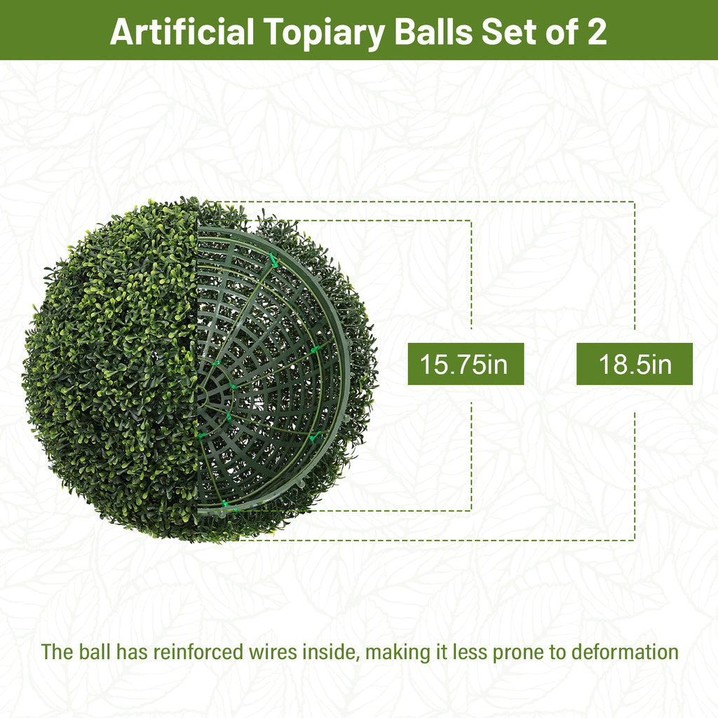 18.5IN Balles topiaires Plantes artificielles de faux bois à l'extérieur Grandes sphères décoratives vertes