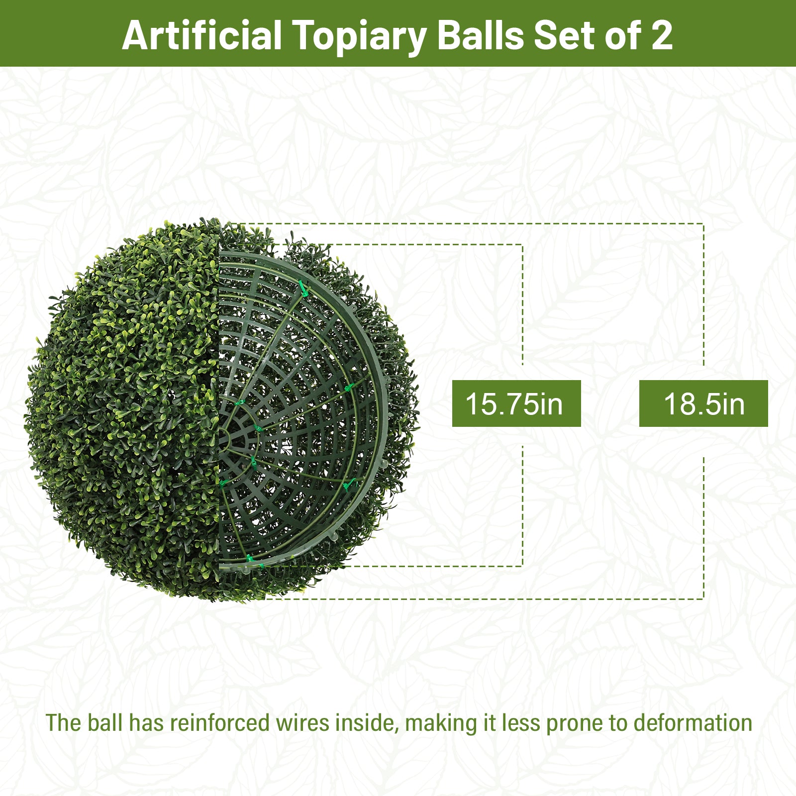18.5IN Balles topiaires Plantes artificielles de faux bois à l'extérieur Grandes sphères décoratives vertes