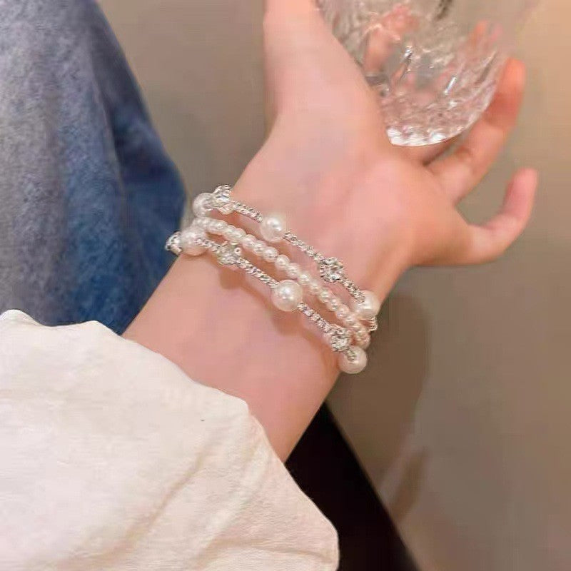 European And American Retro Imitation Pearl Flash Diamond Wide Version Bracelet Niche Acce