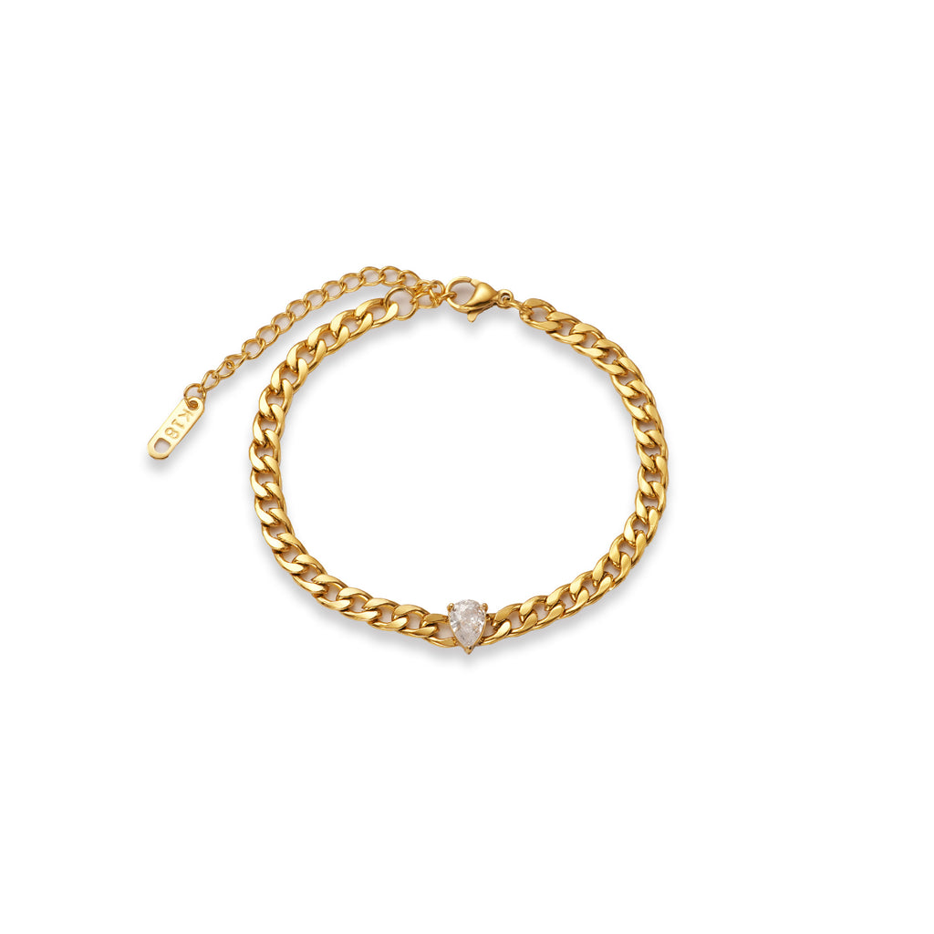 Fashion Titanium Steel Matte Chaîne Eau Drop Zircon Bracelet Set