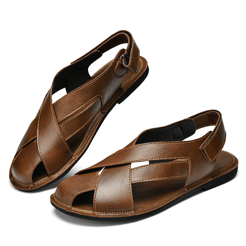 Été Style véritable cuir Casual Beach Sandales non glissantes à double usage