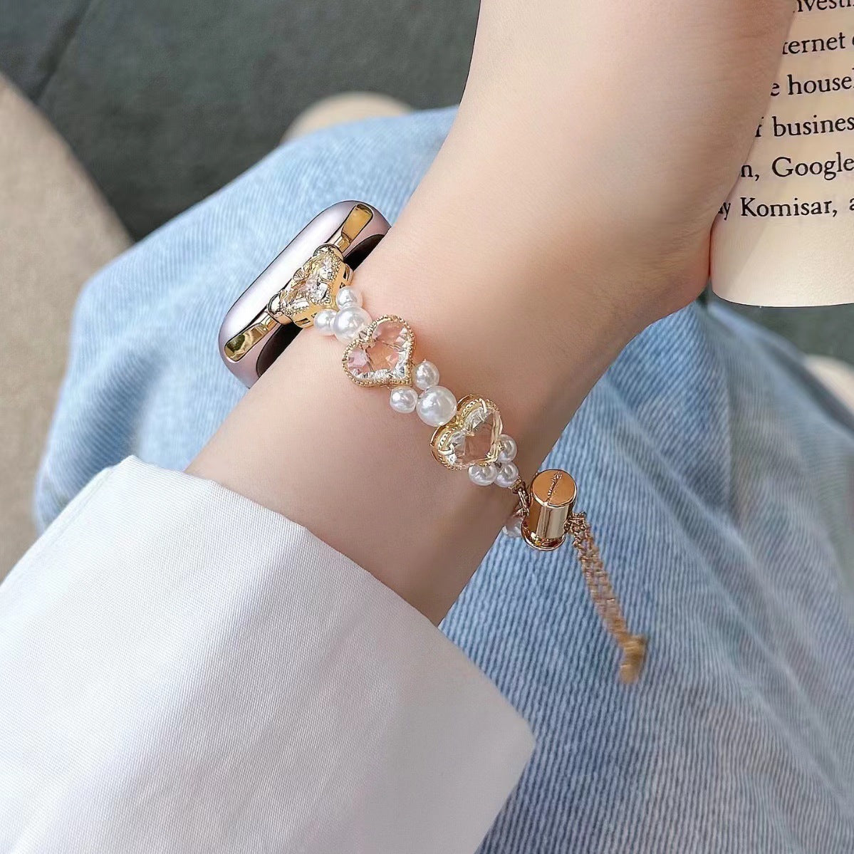 Bracelet en forme d'amour en diamant et en perle mode