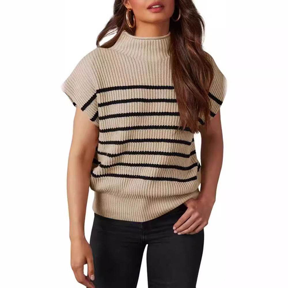Casquette de sweater pour femmes européennes et américaines d'Amazone Manches Petit col tortueux TEUM Perdre la côte Kn