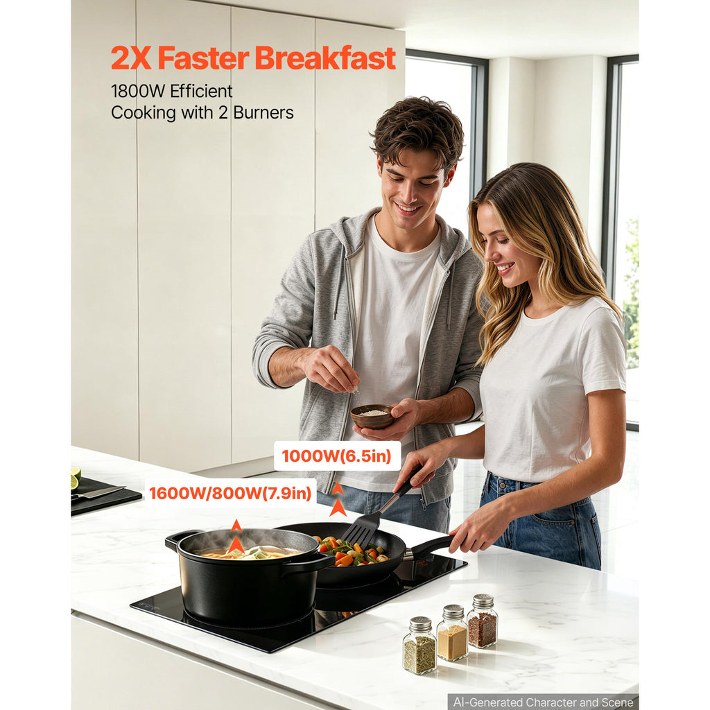 Cuisinière électrique 12 pouces 2 brûleurs Poêle portable Top 1800W 120V