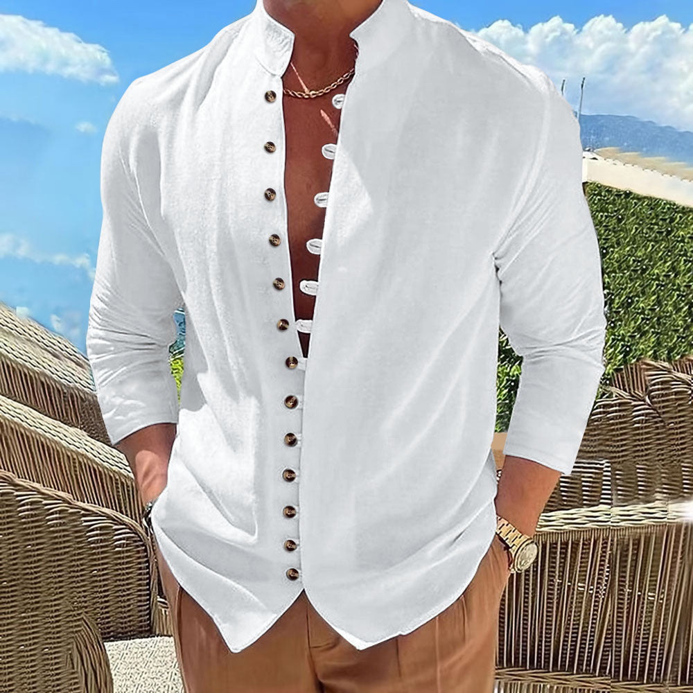 Chemise à manches longues à manches longues en tissu de coton rétro