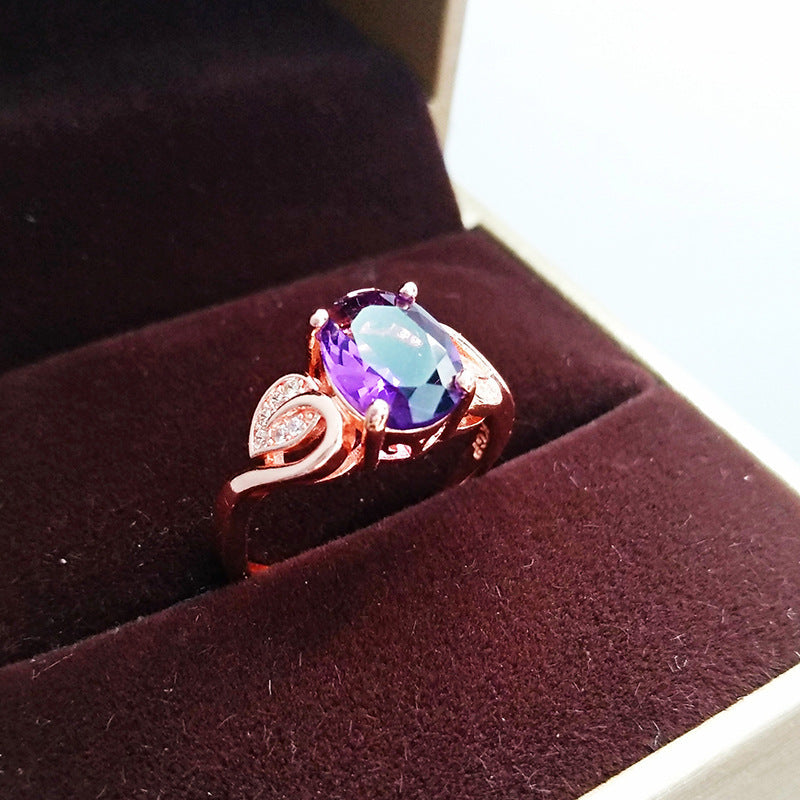 Qualité Crochet d'oreille pourpre Gemstone Diamond Bague Collier Rose Or Collier
