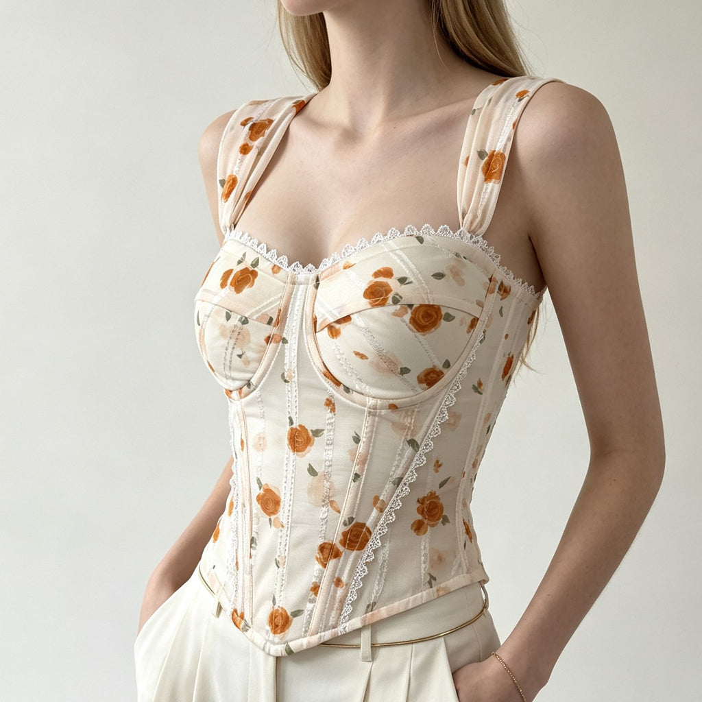 Corset encastré en dentelle à l'abricot