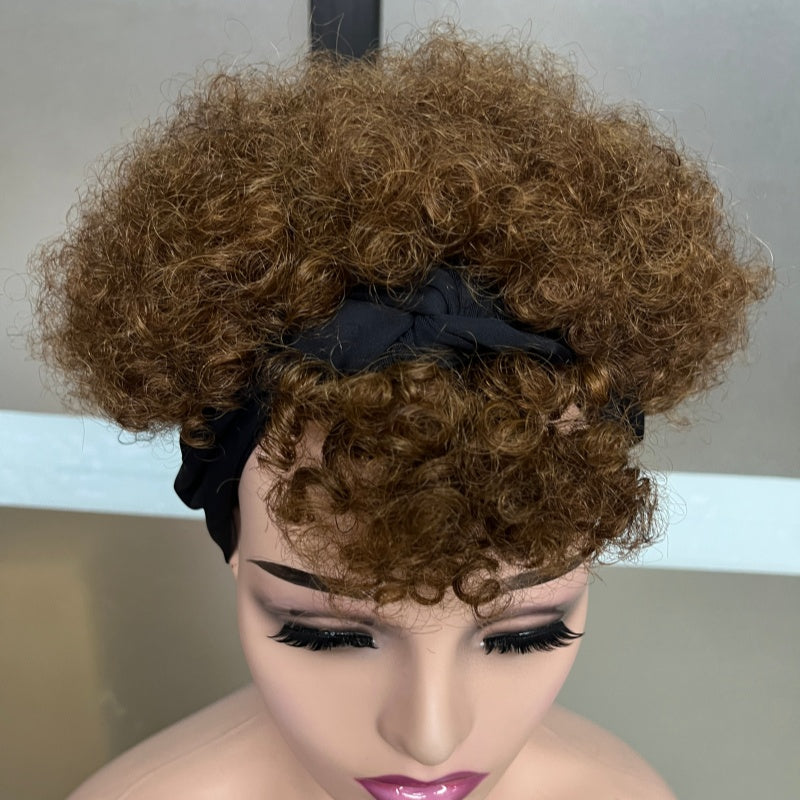 Cheveux humains, perruque courte brune, sans colle nécessaire, fluffy et curly, spécialement conçu F