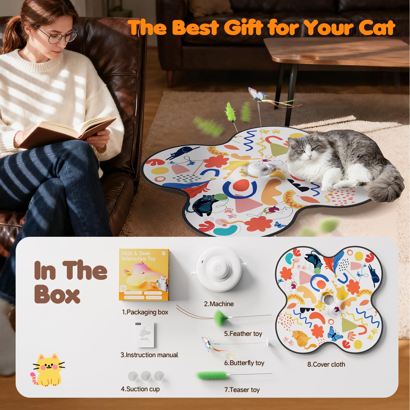 Jouet de chat interactif pour chats d'intérieur - Rechargeable Automatic Hide & Cherche avec Fluttering B