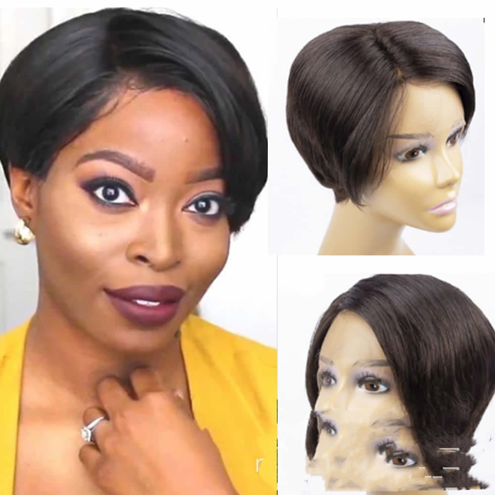 Perruque Pixie véritable cheveux devant dentelle