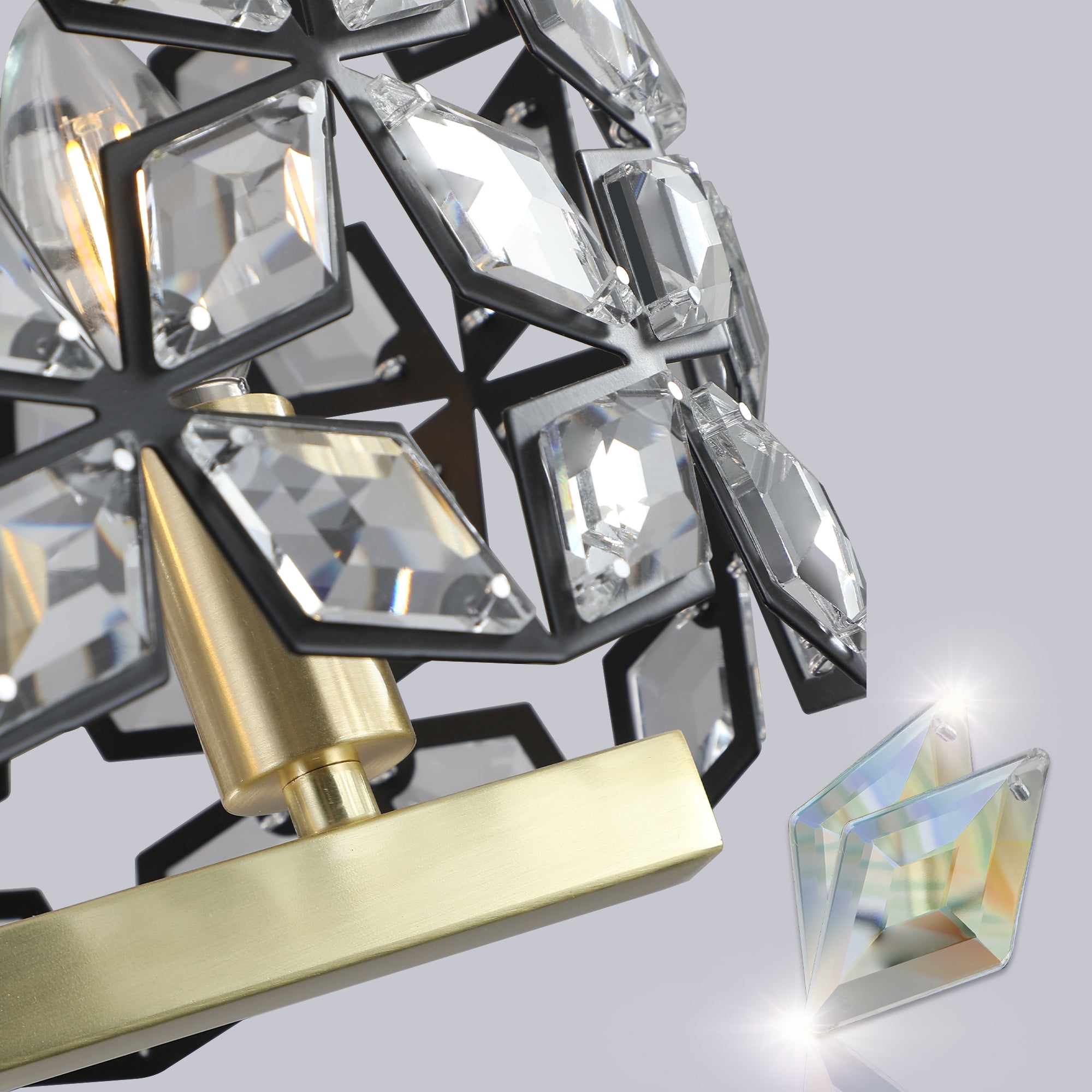 Lustre de 39" en cristal contemporain et pendentif en or noir – Fixation de lumière moderne géométrique