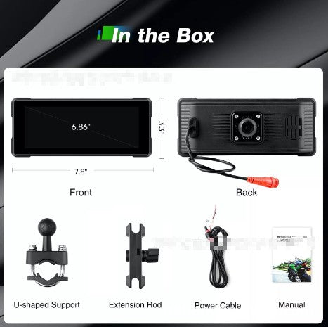 6.86 pouces Motorcycle Driving Recorder HD Dual Lens Projection Screen Navigation