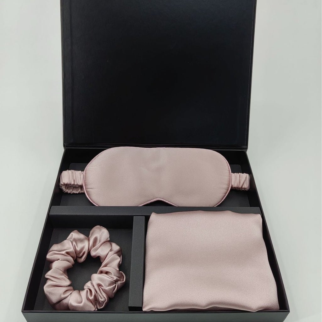 Masque d'oreiller zippé cadeau et ensemble de cravates de cheveux en soie