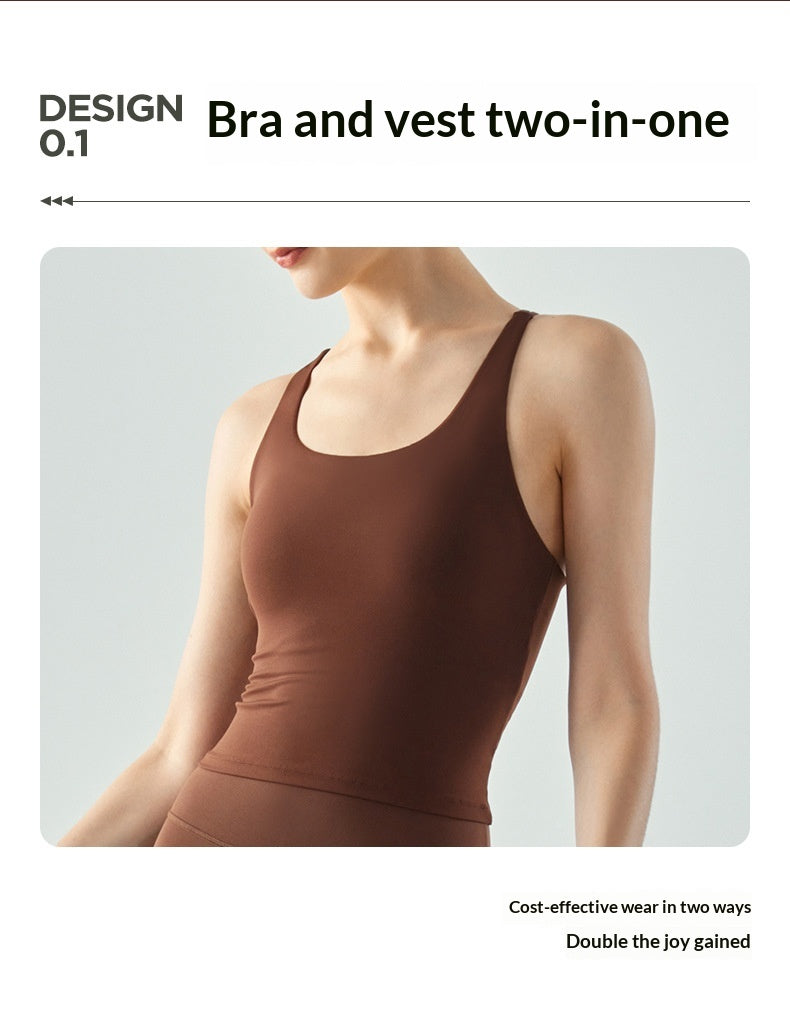 Veste de yoga longue durée pour femmes avec pad thoracique Coupe semi-fichée U-Neck Tight Street Back Sleeveless F