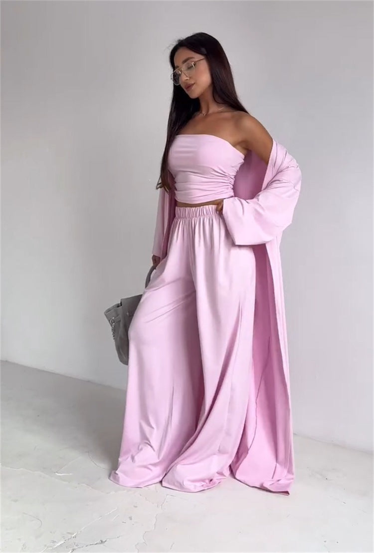 Cross Border European and American Style Women's Fashion Casual Loose Three Piece Set longue