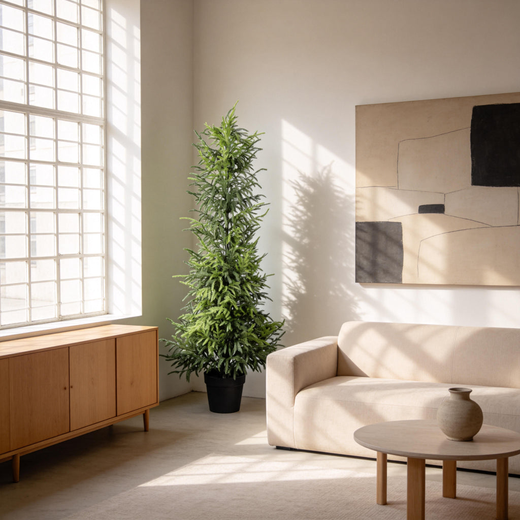 5' Arbre artificiel de pin véritable tactile avec pot en plastique noir
