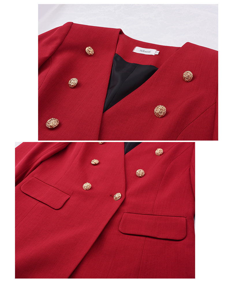 Veste à deux seins sans collier pour femmes de grande taille d'automne