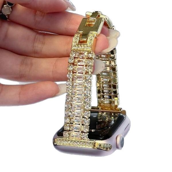 Shiny Zircon bracelet de montre en métal pour Apple Watch Series 10 11 Ultra - Fashionable Str pour femme