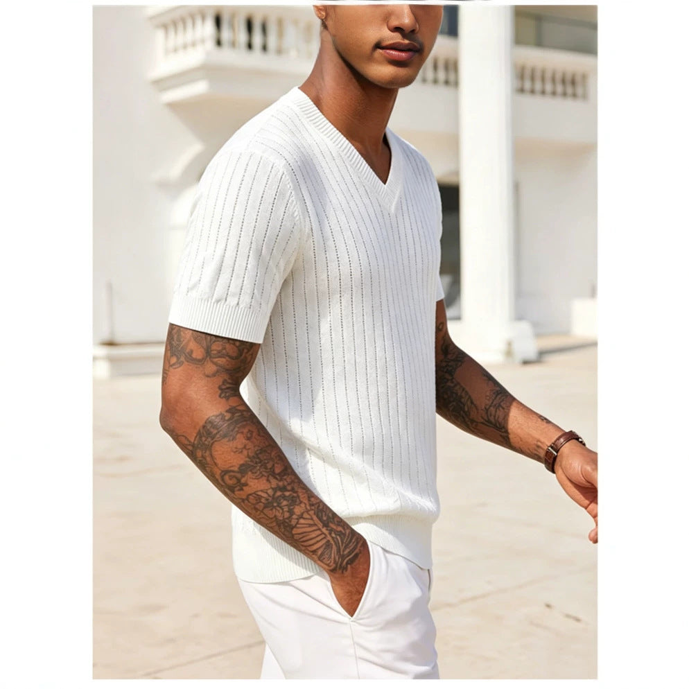 Hommes Cou V-Neck à manches courtes tricoté haut occasionnel