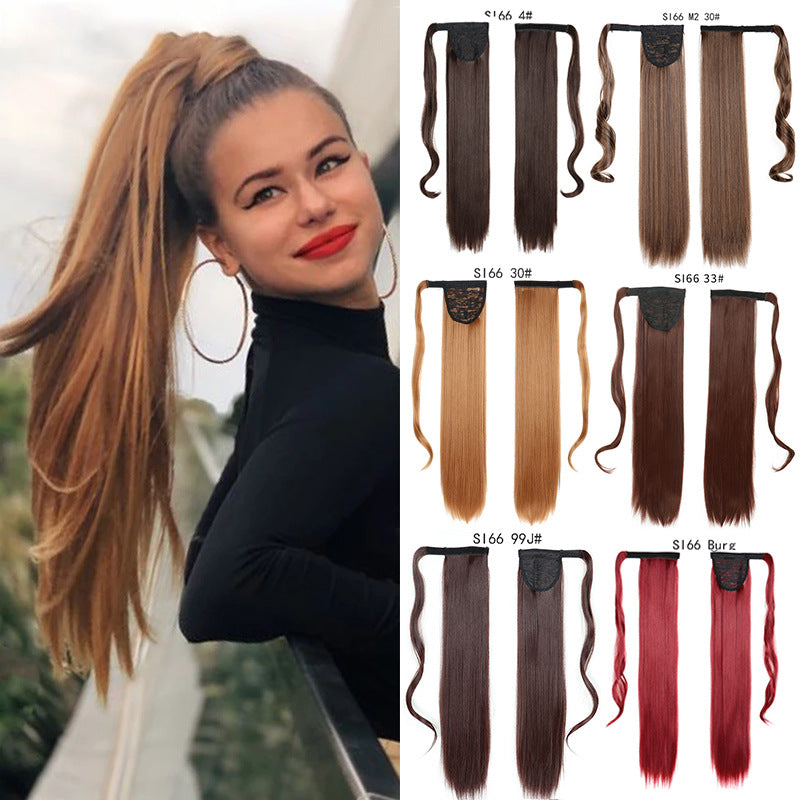 European And American Long Straight Cheveux Velcro Ponytail