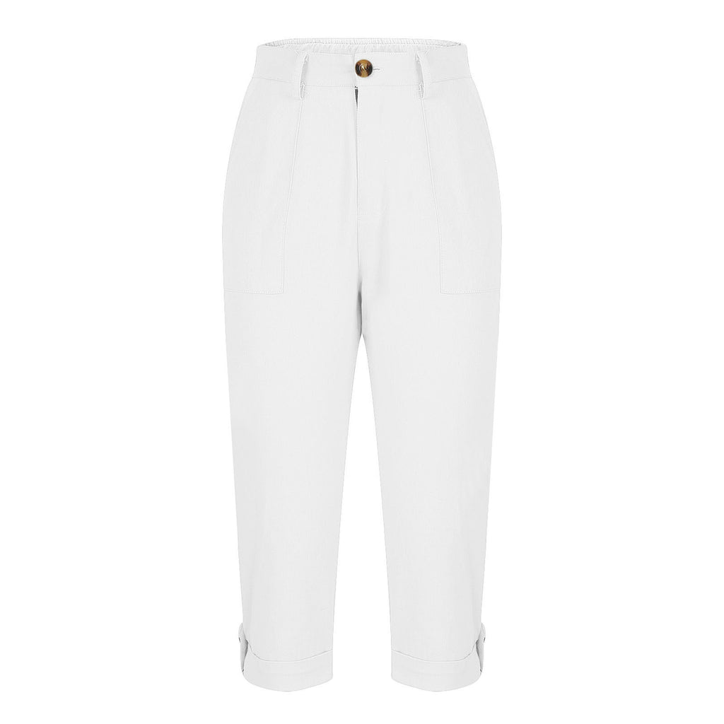 Vêtements de travail en couleur solide pour femmes Pantalons taille bouton Pantalons oreille Design Pantalons de jambes courbés pour femmes