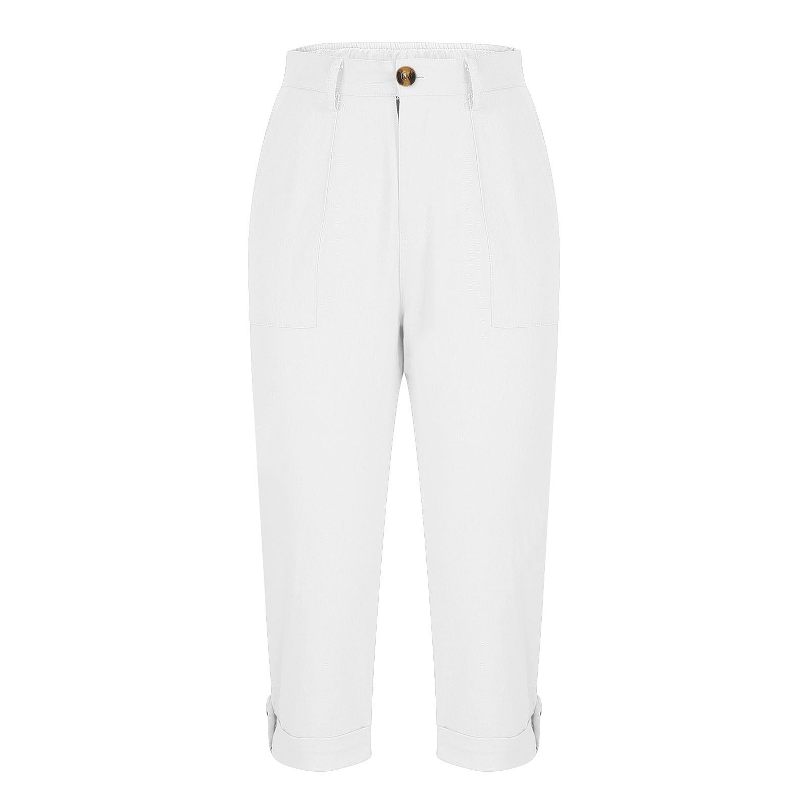 Vêtements de travail en couleur solide pour femmes Pantalons taille bouton Pantalons oreille Design Pantalons de jambes courbés pour femmes
