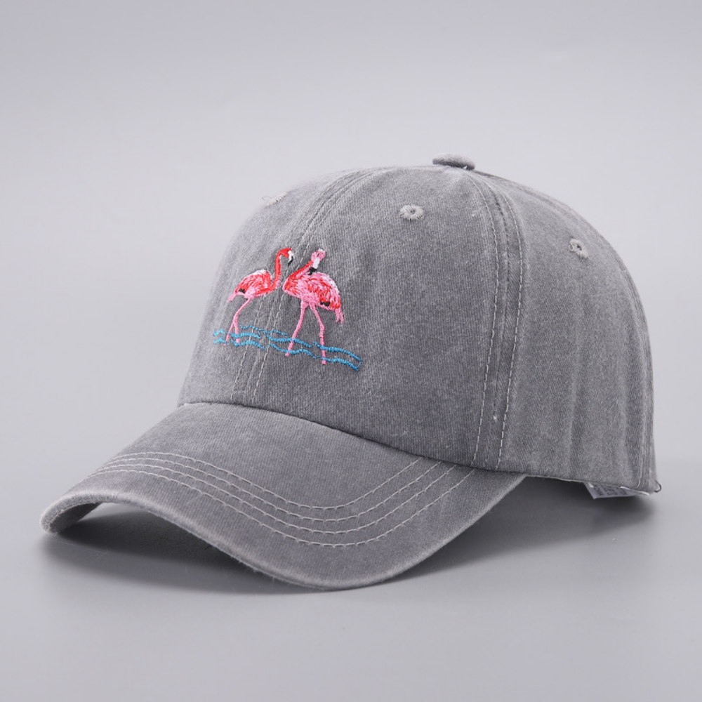 Femmes Lavées Lavées Flamingo Broderie Mode Tendance Casquette de baseball Convient pour la voile