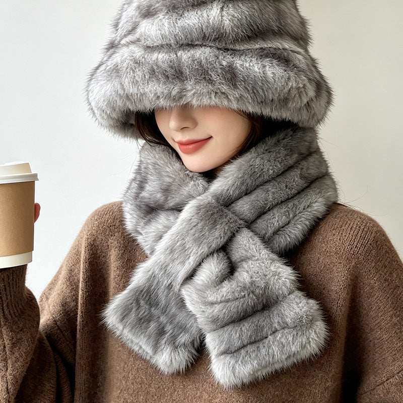 Chapeau chaud d'hiver et jeu d'écharpe - Fashionable et polyvalent peluche écharpe extérieure froide protéger