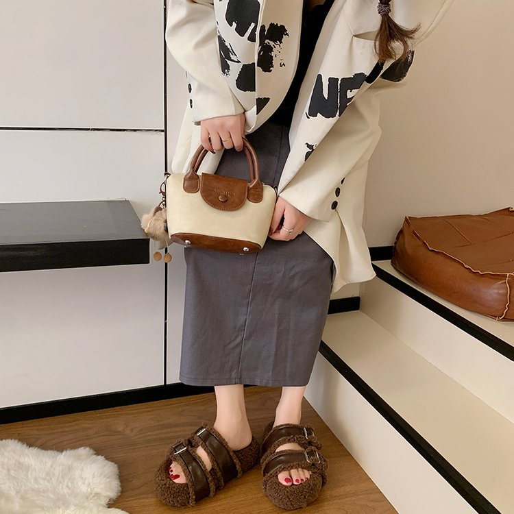 Arrivée Femmes Lambskin MetalBuckle BirkenStyle Furry Slippers