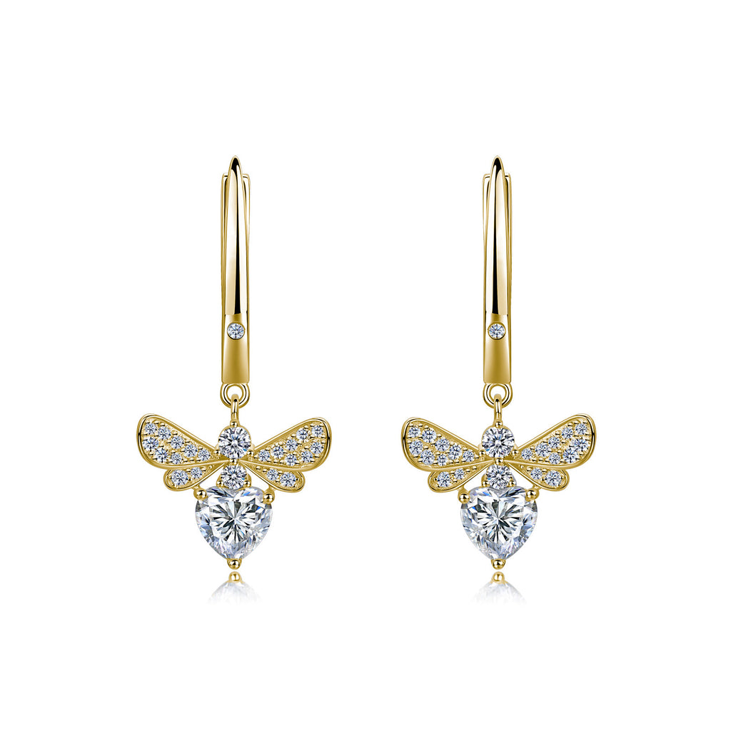 S925 Boucles d'oreilles en argent sterling Coeur Moissanite Wing