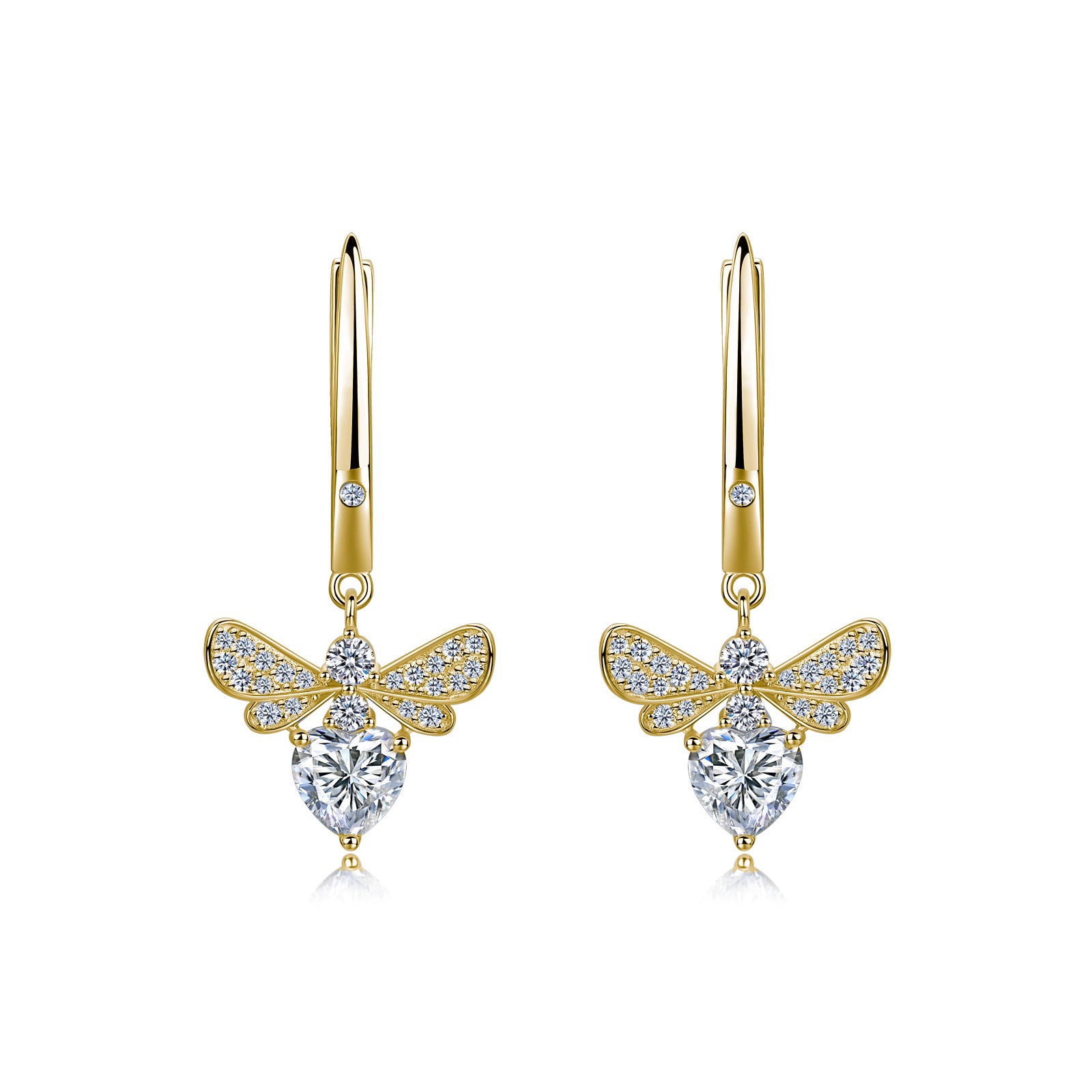 S925 Boucles d'oreilles en argent sterling Coeur Moissanite Wing