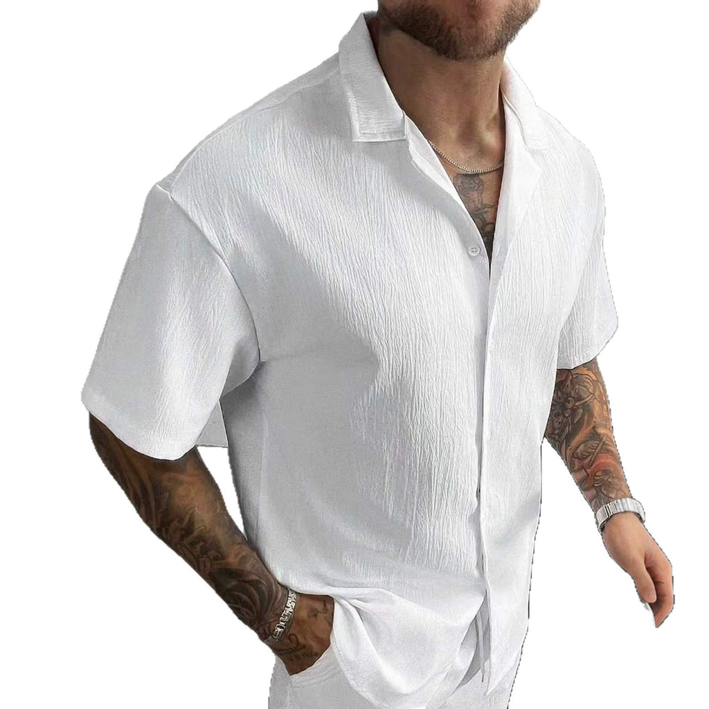 Solid Color Short Sleeve Cardigan Shirt