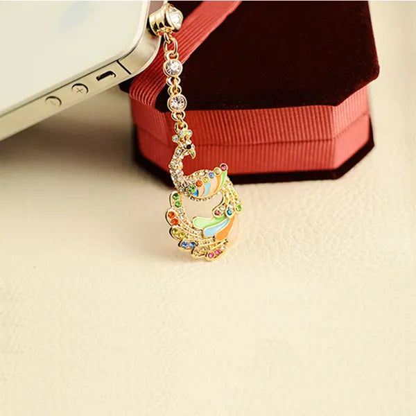 Pendentif en cristal coloré diamant Phoenix bouchon de poussière pour téléphone cellulaire 3.5mm Jack