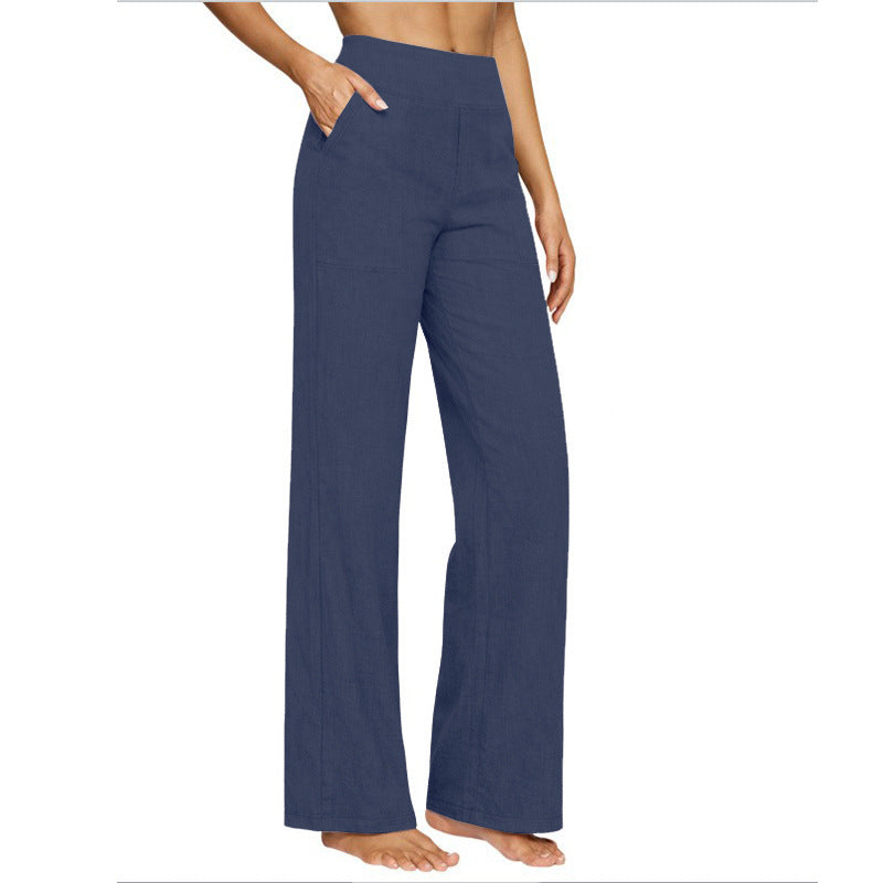Pantalons de coton et de lin pour le début du printemps - Pantalons longs occasionnels pour femmes