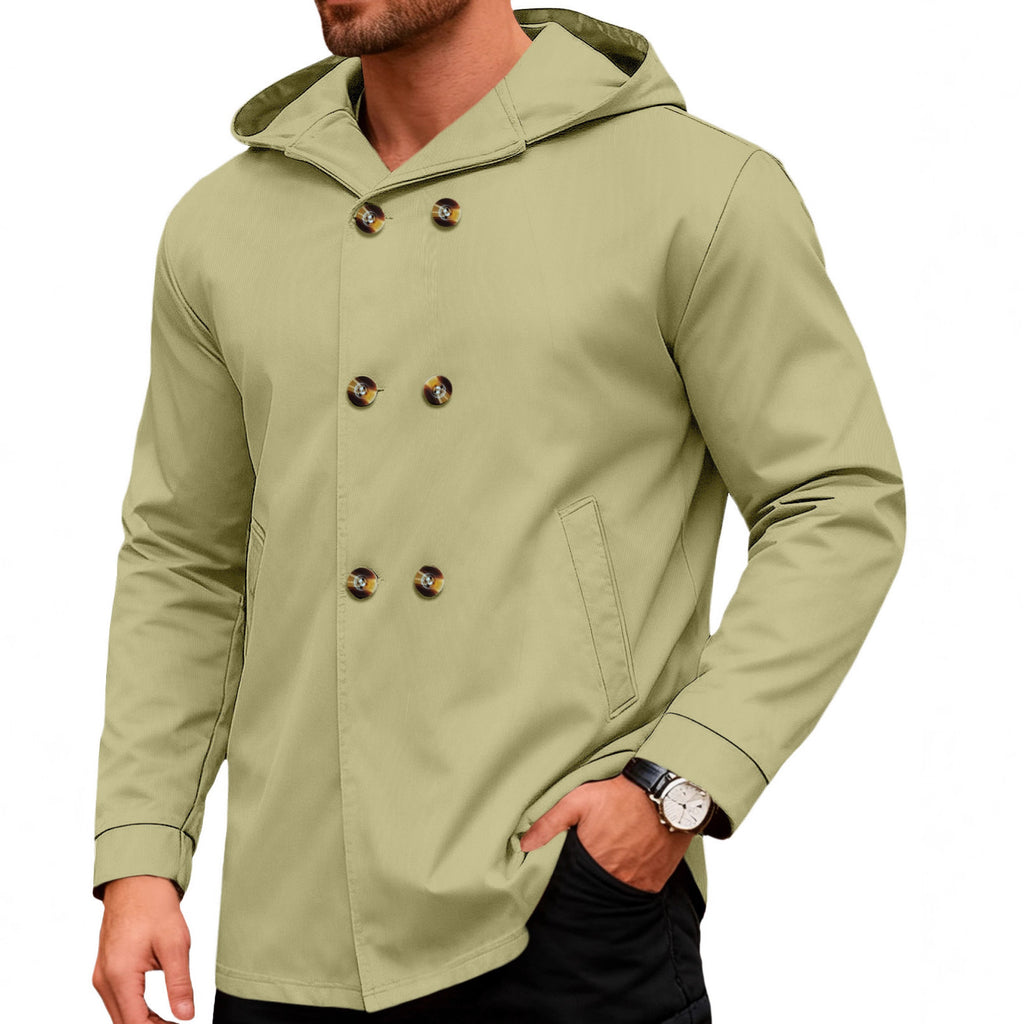 Manteau de trench à capuchon mi-longueur pour hommes