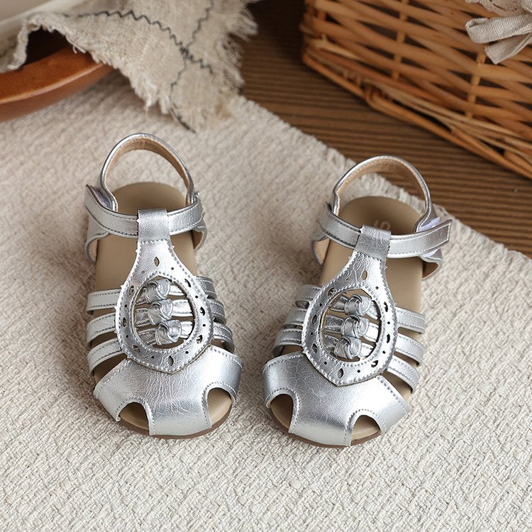Baotou Woven Sandales romaines Été Arrivée Style coréen Princesse Chaussures pour les filles avec Openw
