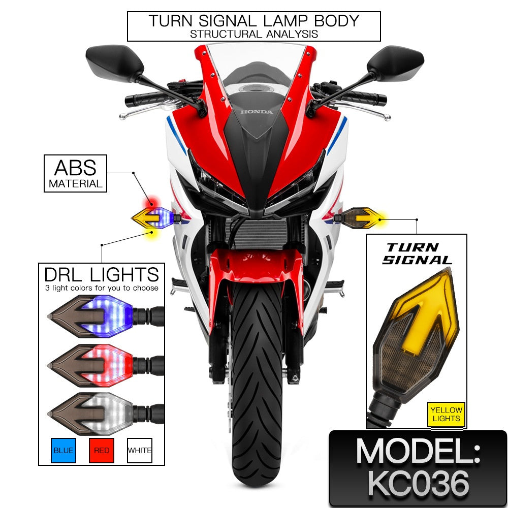 Guide de lumière en forme de flèche de moto Deux couleurs LED Turn Signal Daytime