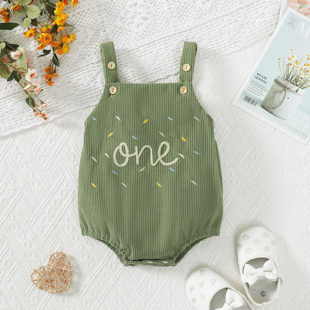 Mignon d'un an Serviette Broderie-Strap Corduroy Romper