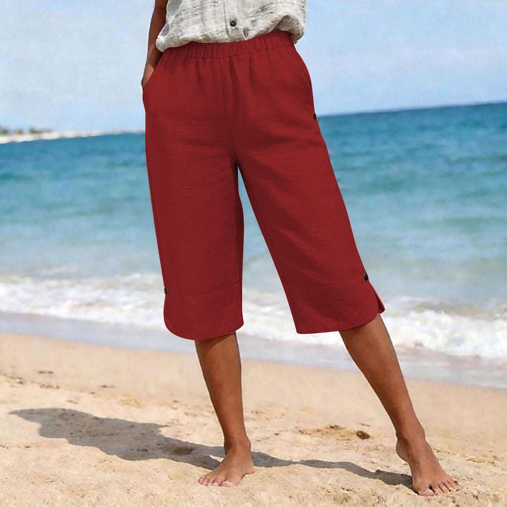 Pantalons casuals élastiqués pour dames Été High-waist