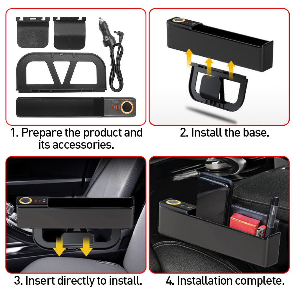 Rechargeable Seat Gap Rangement Box Support de téléphone Organisateur Black Car Accessoires