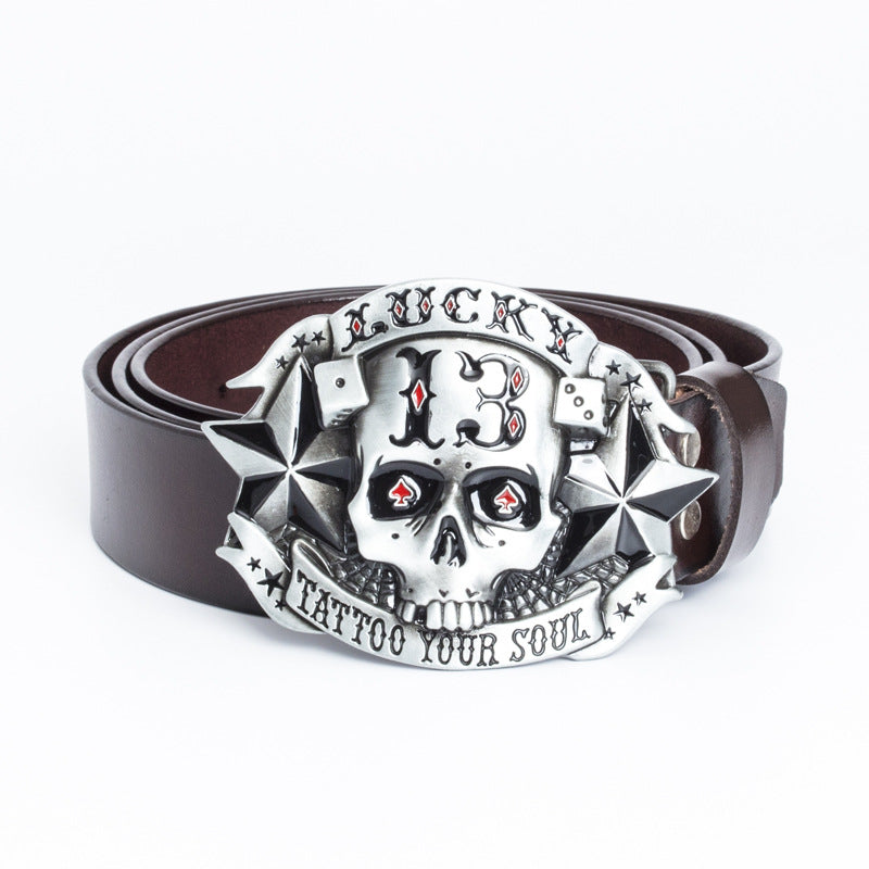 Trendy Ceinture en cuir homme Skull Skateboard Buckle