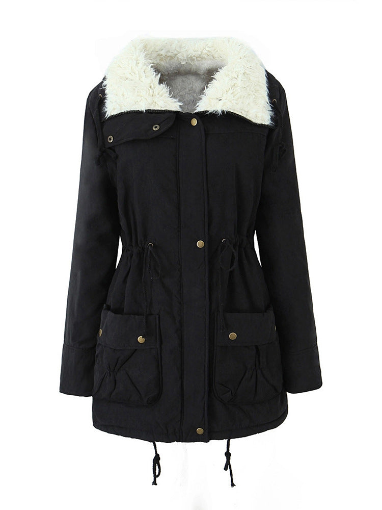Manteau de coton mi-long à manches longues à capuche casual pour femmes