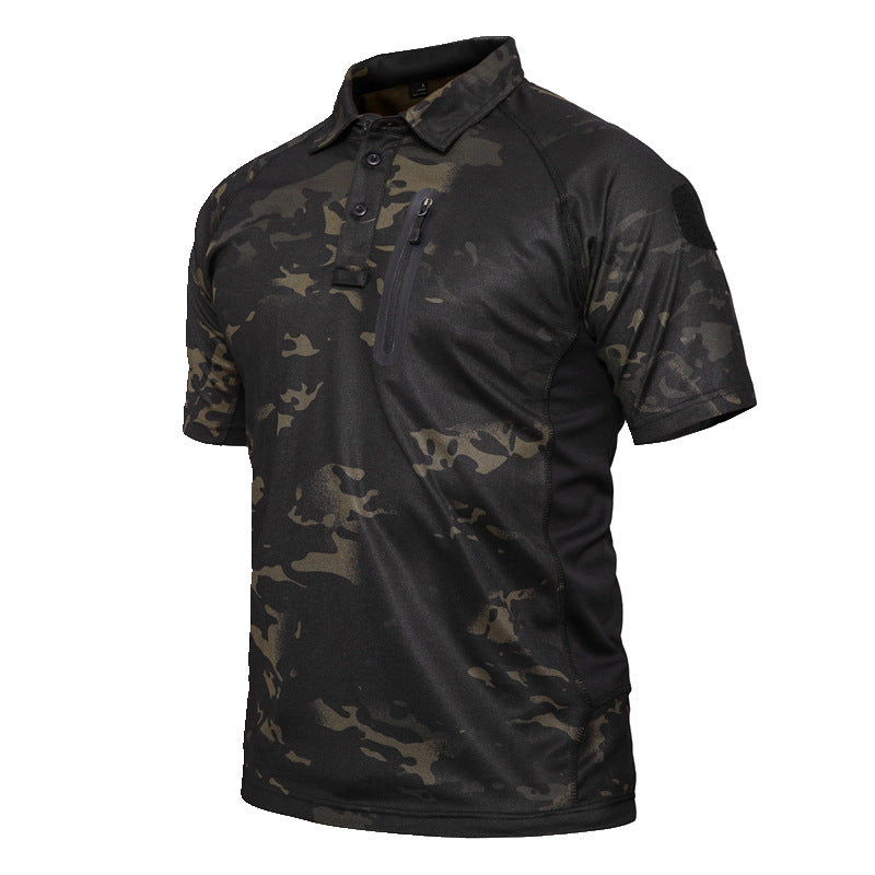 Camouflage tactique extérieur homme manches courtes Polyester Slim Polo rapide Été