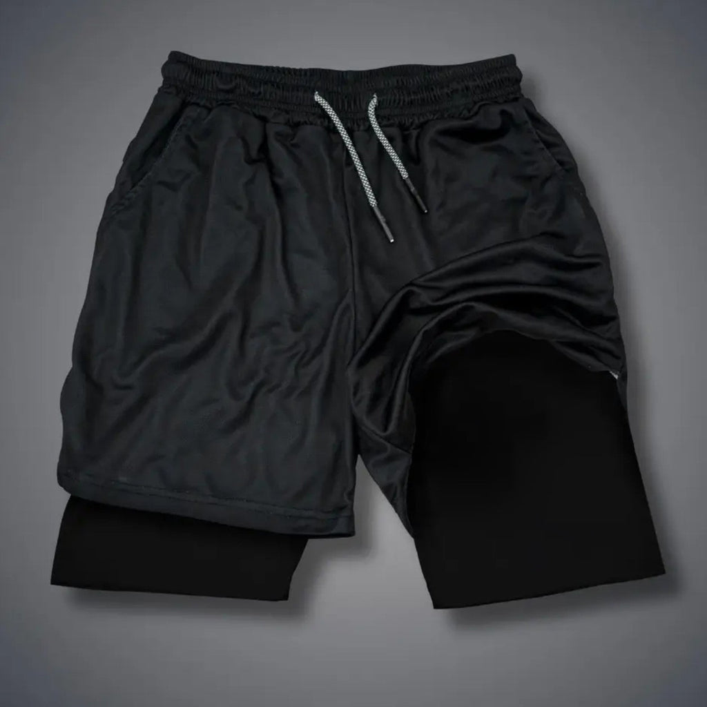 Short casual respirant double-layer homme avec un faux design à deux pièces