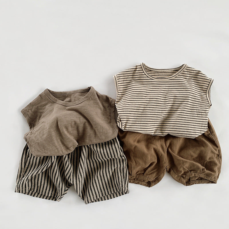 Été Coton pour enfants et lin Short rayé vertical
